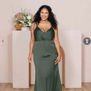 Revelry Giada Satin Dress Deep Olive Green Size 4